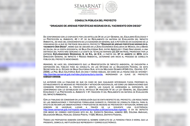 Semarnat somete a Consulta Pública el proyecto minero Don Diego de Comondú