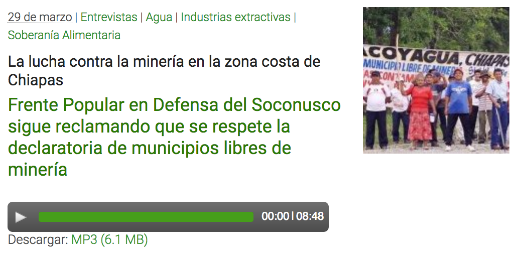 El Frente Popular en Defensa del Soconusco sigue reclamando que se respeten las declaratorias de municipios libres de minería