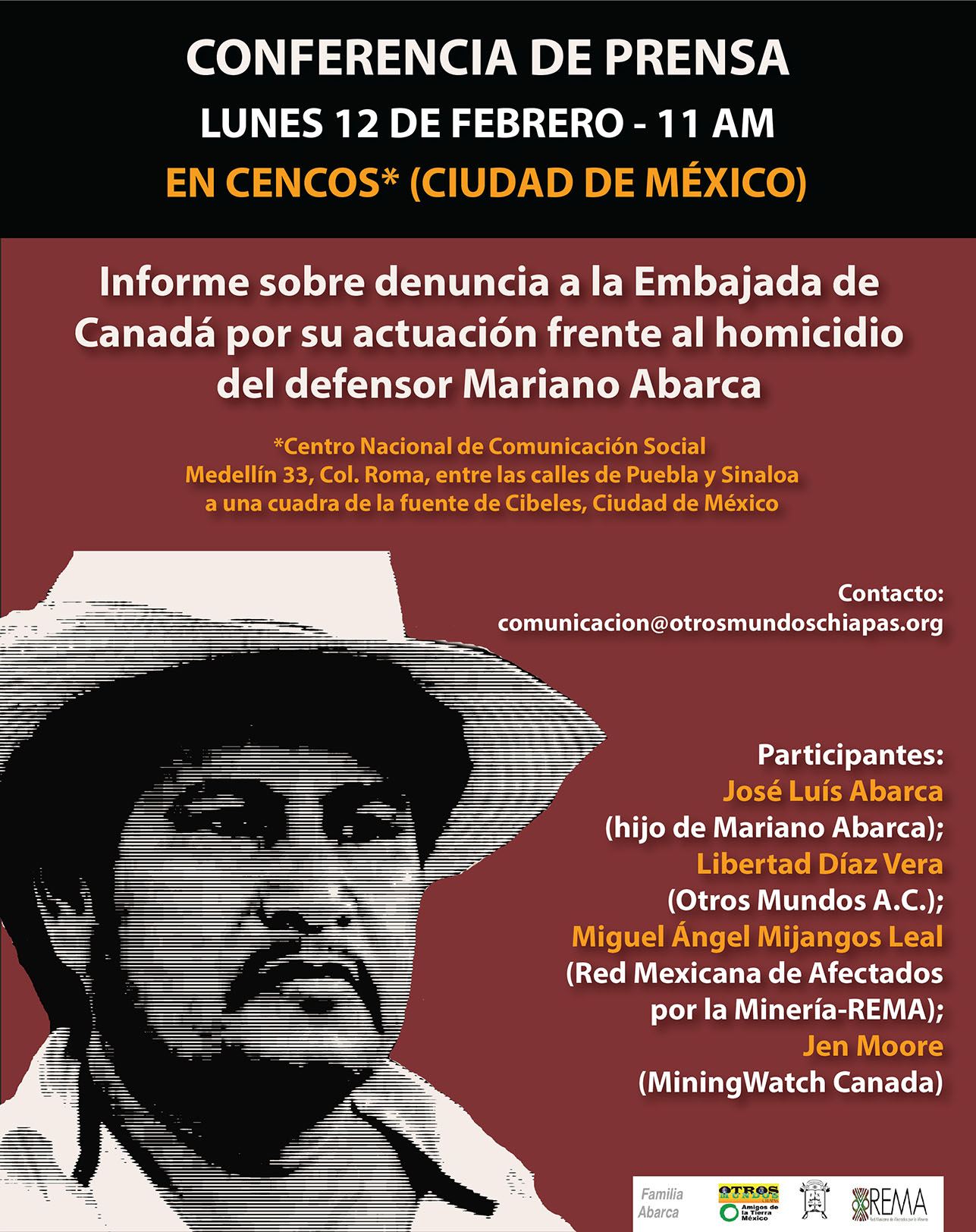 12 de febrero: Conferencia de prensa en la Ciudad de México sobre el caso Mariano Abarca