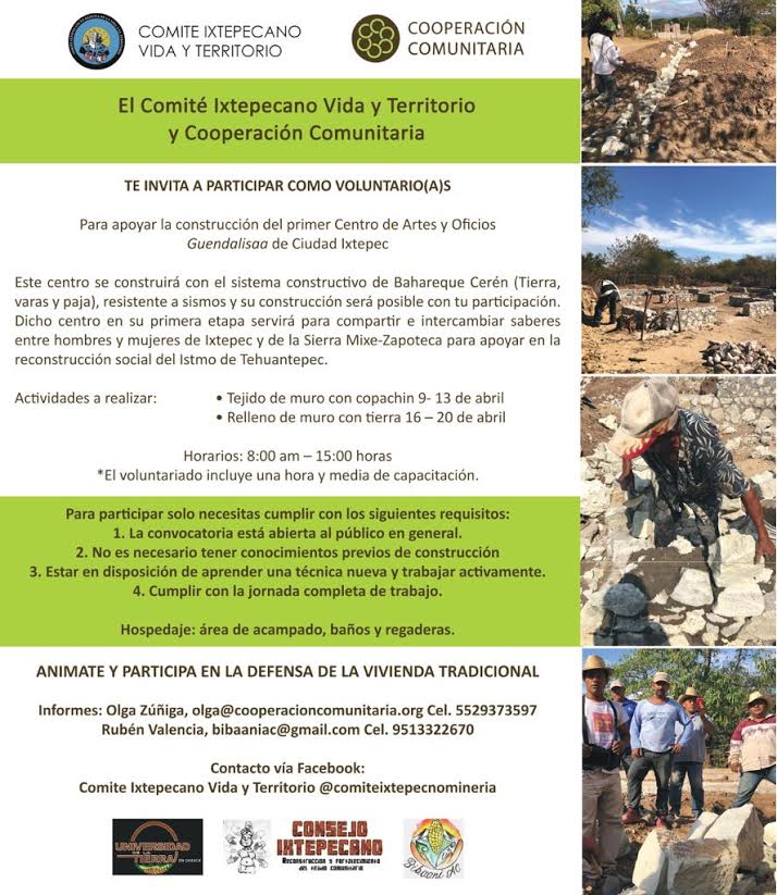 9-20 de abril: Apoya la bioconstrucción de un Centro de Artes en Ciudad Ixtepec, Oaxaca