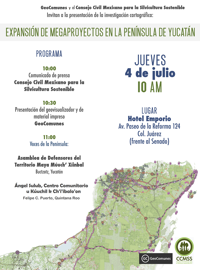 Invitación «Presentación Investigación Cartográfica: Expansión de megaproyectos en la península de Yucatán»