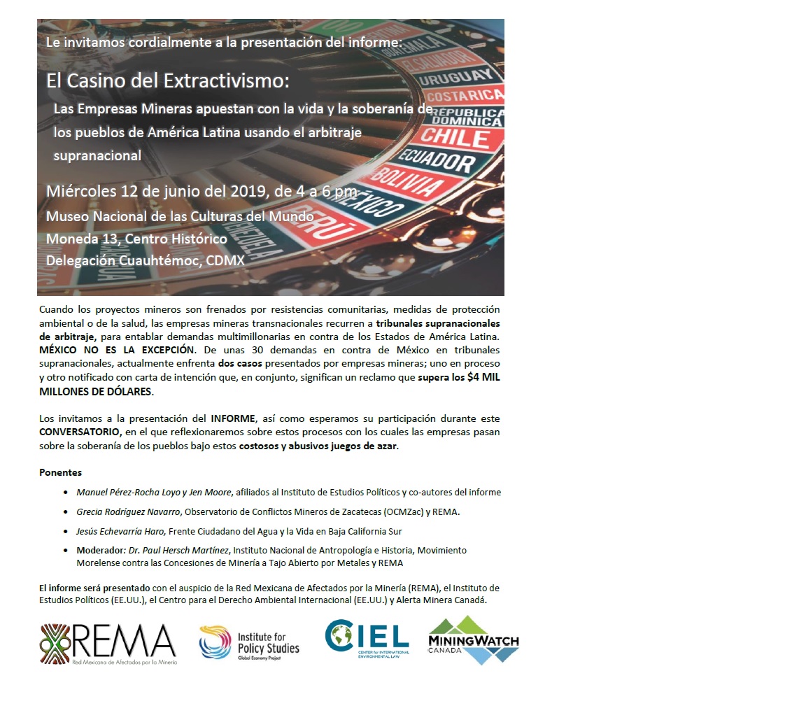 Presentación del informe sobre empresas mineras, resistencias comunitarias y el arbitraje supranacional