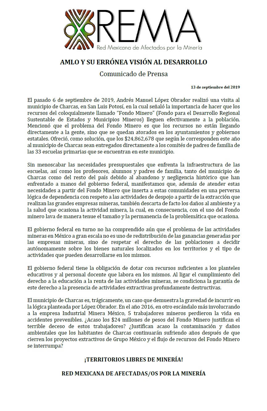 Com REMA fondo minero 130919