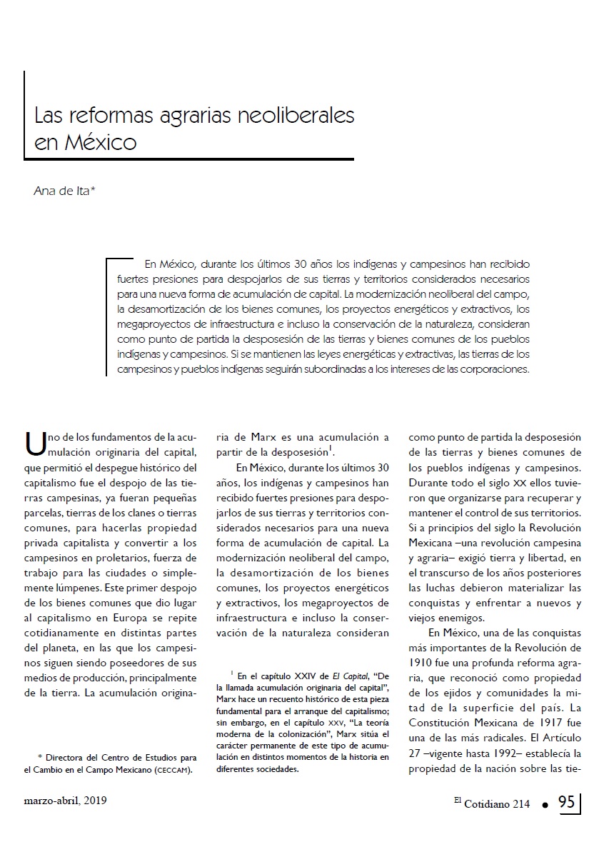 Las reformas agrarias neoliberales en México – El Cotidiano