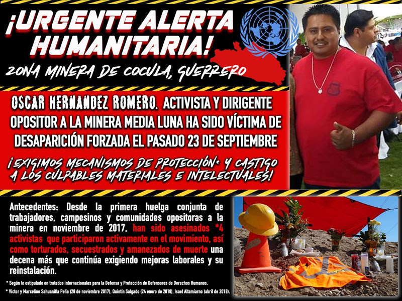 MINERA CANADIENSE Y CRIMEN ORGANIZADO EN COCULA, GUERRERO DESAPARECEN A OTRO ACTIVISTA AMBIENTAL Y LÍDER OPOSITOR A LA MINA: ¡EXIGIMOS SU PRESENTACIÓN CON VIDA!