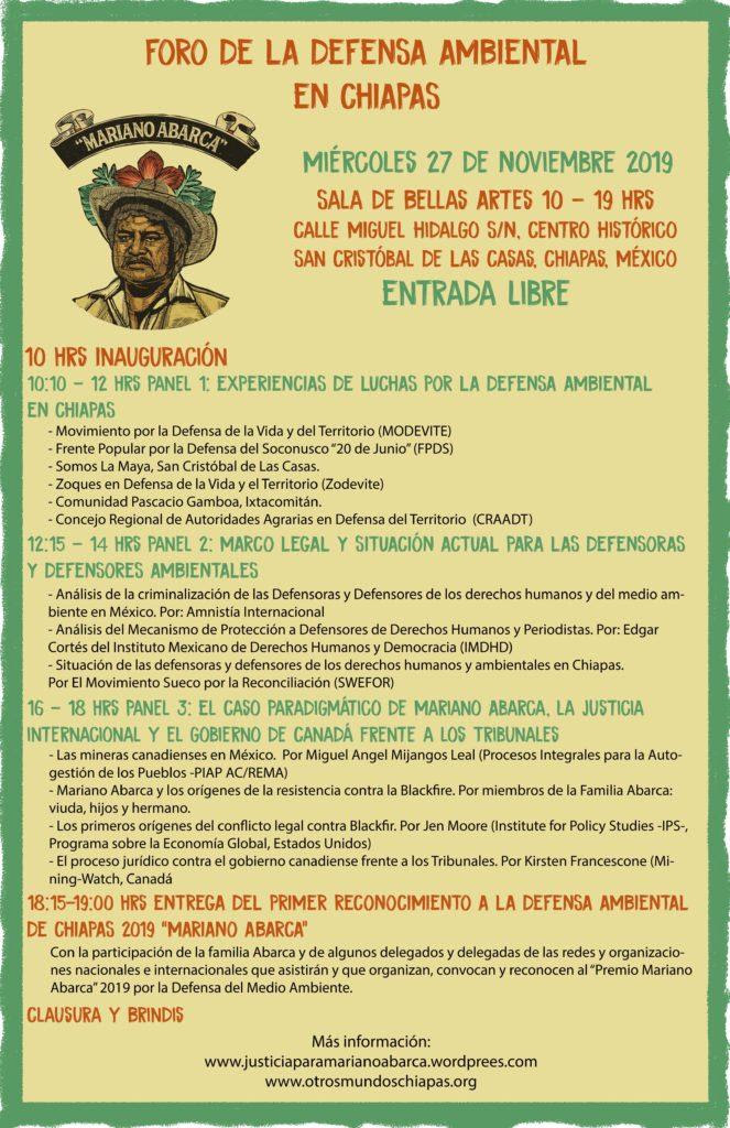Primer reconocimiento a la defensa ambiental en Chiapas 2019 «Mariano Abarca»