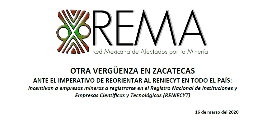 OTRA VERGÜENZA EN ZACATECAS ANTE EL IMPERATIVO DE REORIENTAR AL RENIECYT EN TODO EL PAÍS:  Incentivan a empresas mineras a registrarse en el Registro Nacional de Instituciones y Empresas Científicas y Tecnológicas (RENIECYT)