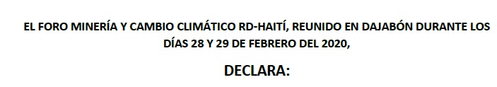 Declaración Foro Minería  Cambio Climático RD-Haití