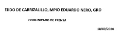 Comunicado de prensa del Ejido de Carrizalillo sobre la situación con la empresa Equinox Gold
