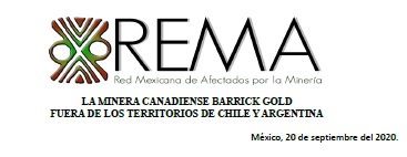 COMUNICADO «LA MINERA CANADIENSE BARRICK GOLD FUERA DE LOS TERRITORIOS DE CHILE Y ARGENTINA»