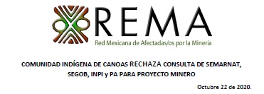 COMUNIDAD INDÍGENA DE CANOAS RECHAZA CONSULTA DE SEMARNAT, SEGOB, INPI y PA PARA PROYECTO MINERO