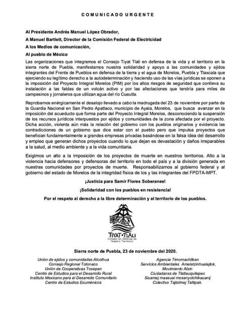 Comunicado del Consejo Tiyat Tlali