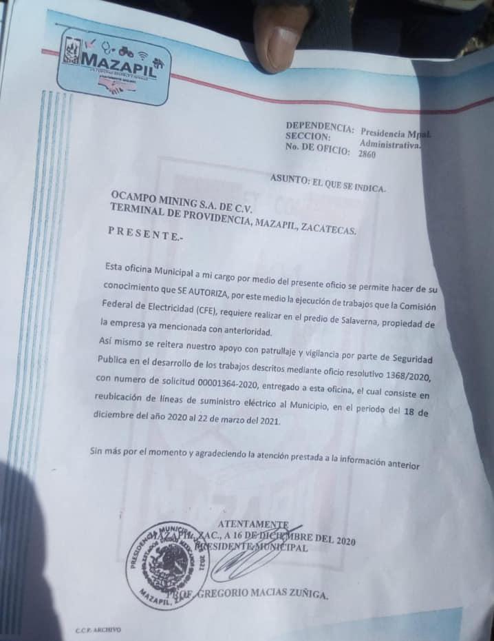 ALERTA.  Una vez más el Estado Mexicano avalando a la empresa Frisco-Tayahua de  Carlos Slim y atropella los derechos humanos de la comunidad de  Salaverna, Mazapil.