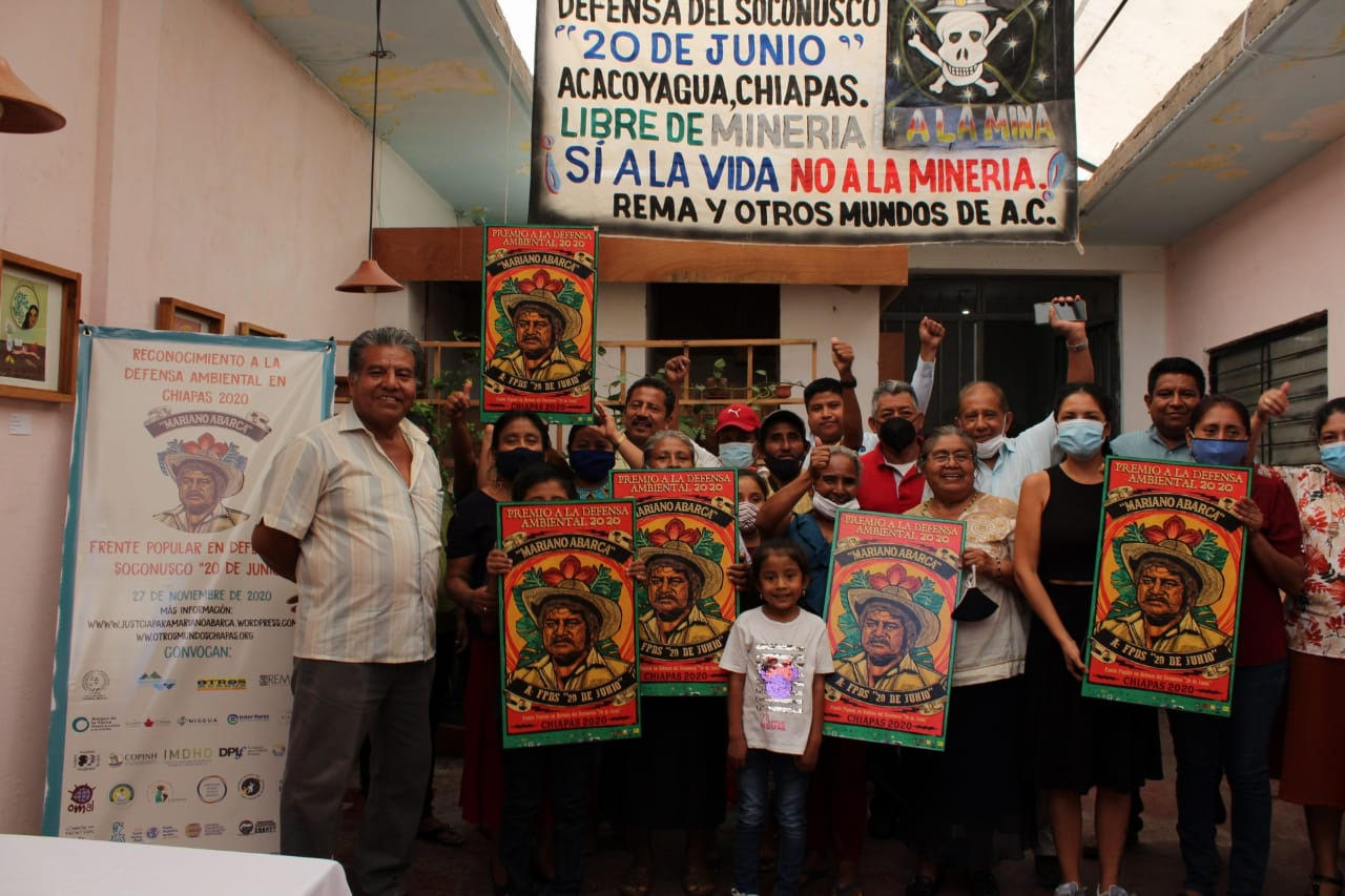 Frente Popular en Defensa del Soconusco recibe Premio a la Defensa Ambiental en Chiapas Mariano Abarca 2020