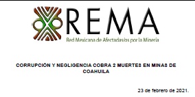 COMUNICADO. CORRUPCIÓN Y NEGLIGENCIA COBRA 2 MUERTES EN MINAS DE COAHUILA