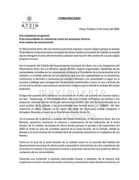 Ciudad de Libres se reconoce en sesión de cabildo un profundo rechazo a todo proyecto minero