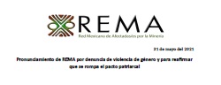 Pronunciamiento de REMA por denuncia de violencia de género y para reafirmar que se rompa el pacto patriarcal