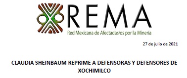 COMUNICADO «CLAUDIA SHEINBAUM REPRIME A DEFENSORAS Y DEFENSORES DE XOCHIMILCO»