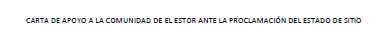 Carta de apoyo a El Estor