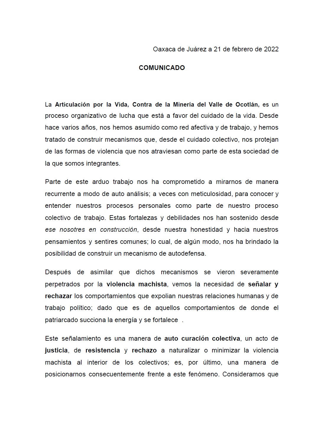 «NI UN VIOLENTADOR MÁS EN ESPACIOS DE RESISTENCIA» -ACTUALIZADO