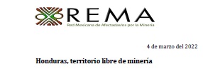 Comunicado REMA «Honduras, territorio libre de minería»