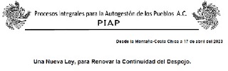 Comunicado PIAP «Una Nueva Ley, para Renovar la Continuidad del Despojo»