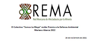Comunicado REMA: El «Colectivo Somos La Maya» recibe Premio a la Defensa Ambiental Mariano Abarca 2022