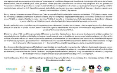 89 ORGANIZACIONES DE LA SOCIEDAD CIVIL SE OPONEN AL TLC CON CHINA Organizaciones alertan que grupos de poder pro- TLC están generando presiones y negociando la aprobación de este acuerdo comercial en la @AsambleaEcuado