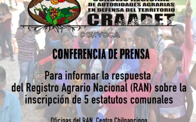 Invitación Conferencia de Prensa -CRAADET- «Información respuesta del RAN sobre inscripción de cinco estatutos comunales»